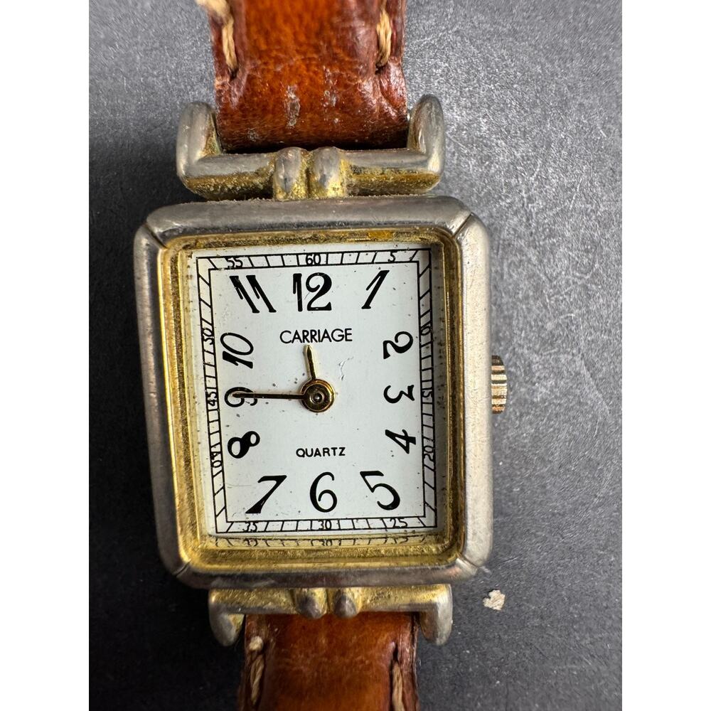 Vintage Carriage By Timex Women's Quartz Tank Watch 19mm Gold Tone Brown Band